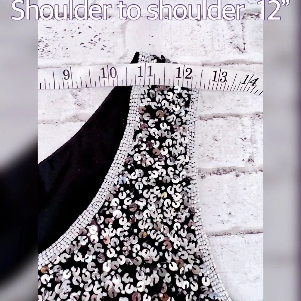 Stenay Vintage Silver Sequin Party Dress made in India Silk Lining 10 - Picture 5 of 14